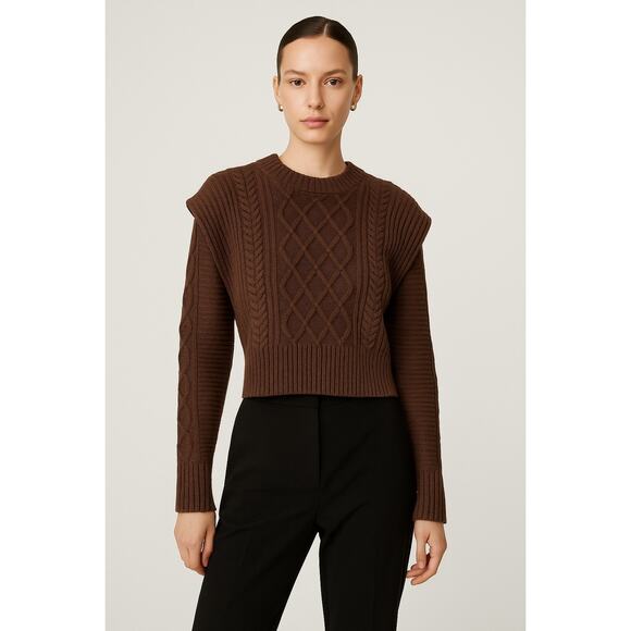 Babaton Seek Sweater Aritzia Chocolate Brown Jumper XS Merino Wool Cable Knit - Picture 1 of 14